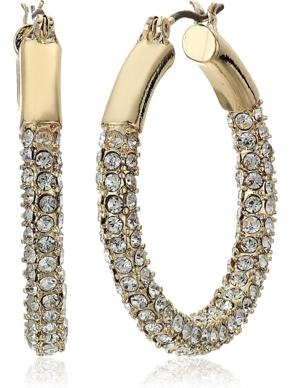 Stylish Gold Pave Tubular Hoop Earrings for Women - Elegant Pierced Design